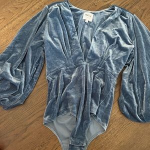 Misa Los Angeles velvet blue bodysuit